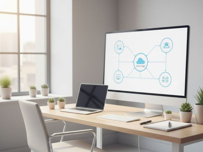 Illustration showing the main benefits of cloud storage for users.