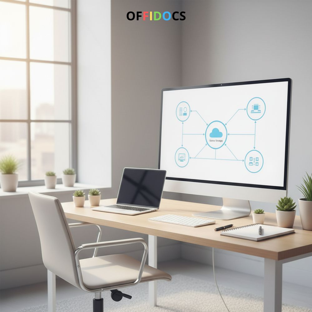 Illustration showing the main benefits of cloud storage for users.