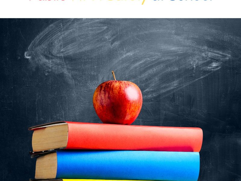 Image showing books and an apple, suggesting a school setting, title referring to public wifi safety