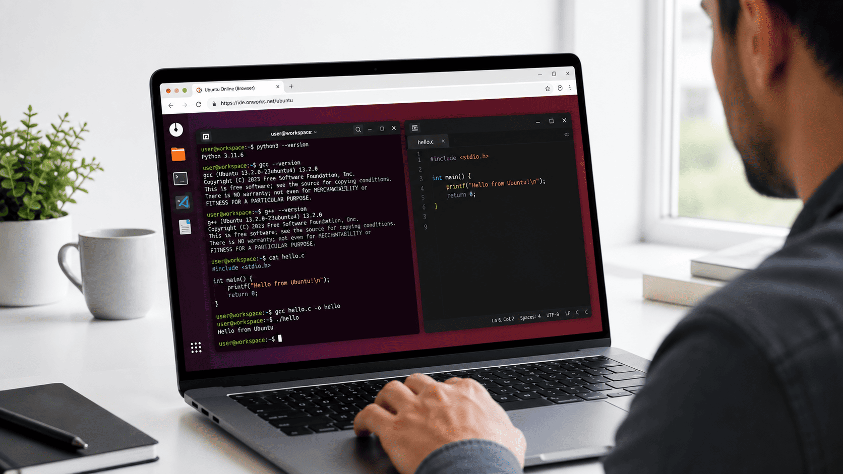 Ubuntu online compiler running code in a Linux terminal