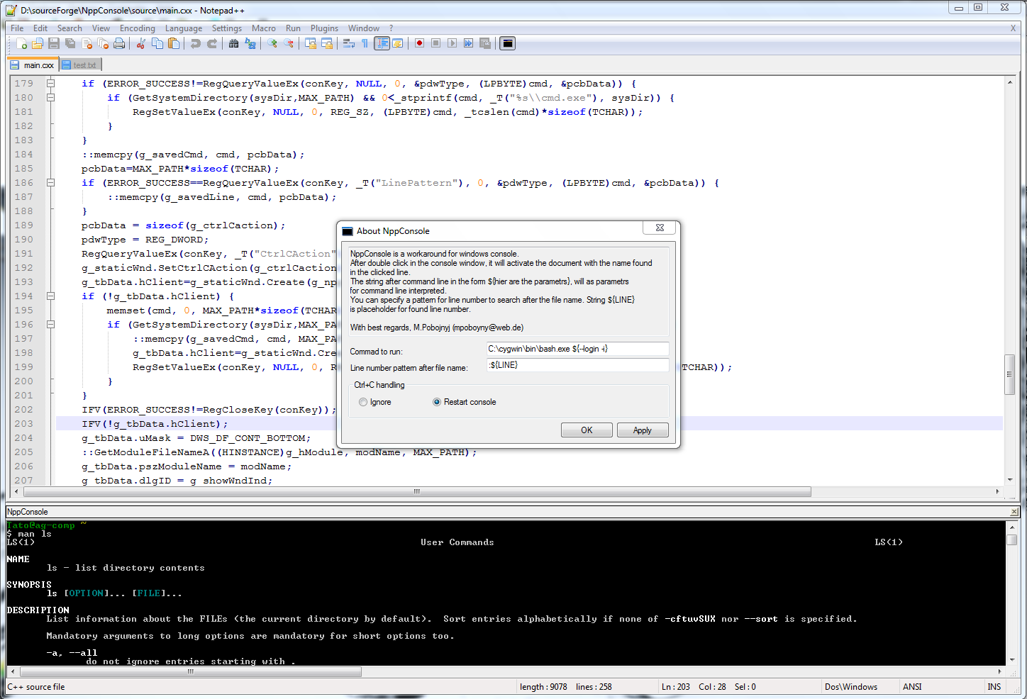 Notepad++ console plugin