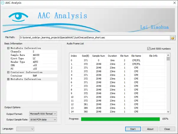Descargue la herramienta web o la aplicación web AAC Stream Analysis
