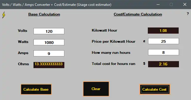 Download web tool or web app AC/DC Watts-Volts-AMPs Calculator