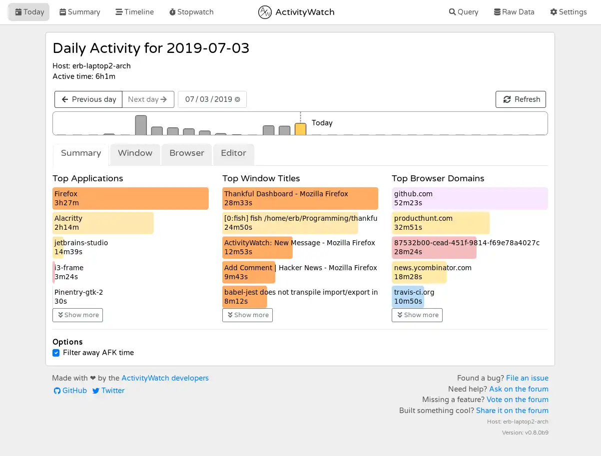 Mag-download ng web tool o web app na ActivityWatch