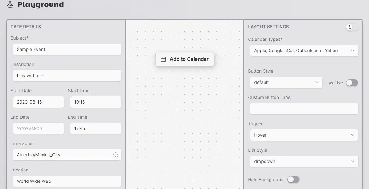 Download web tool or web app Add to Calendar Button