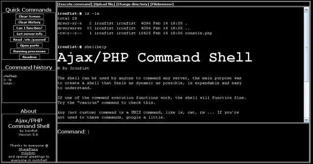 Download web tool or web app AJAX/PHP Command Shell