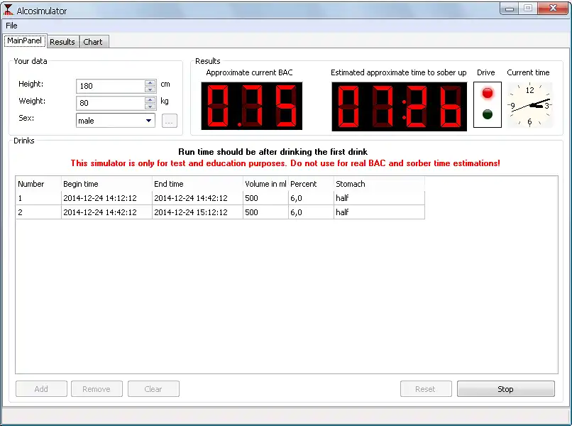 Download web tool or web app alcosimulator