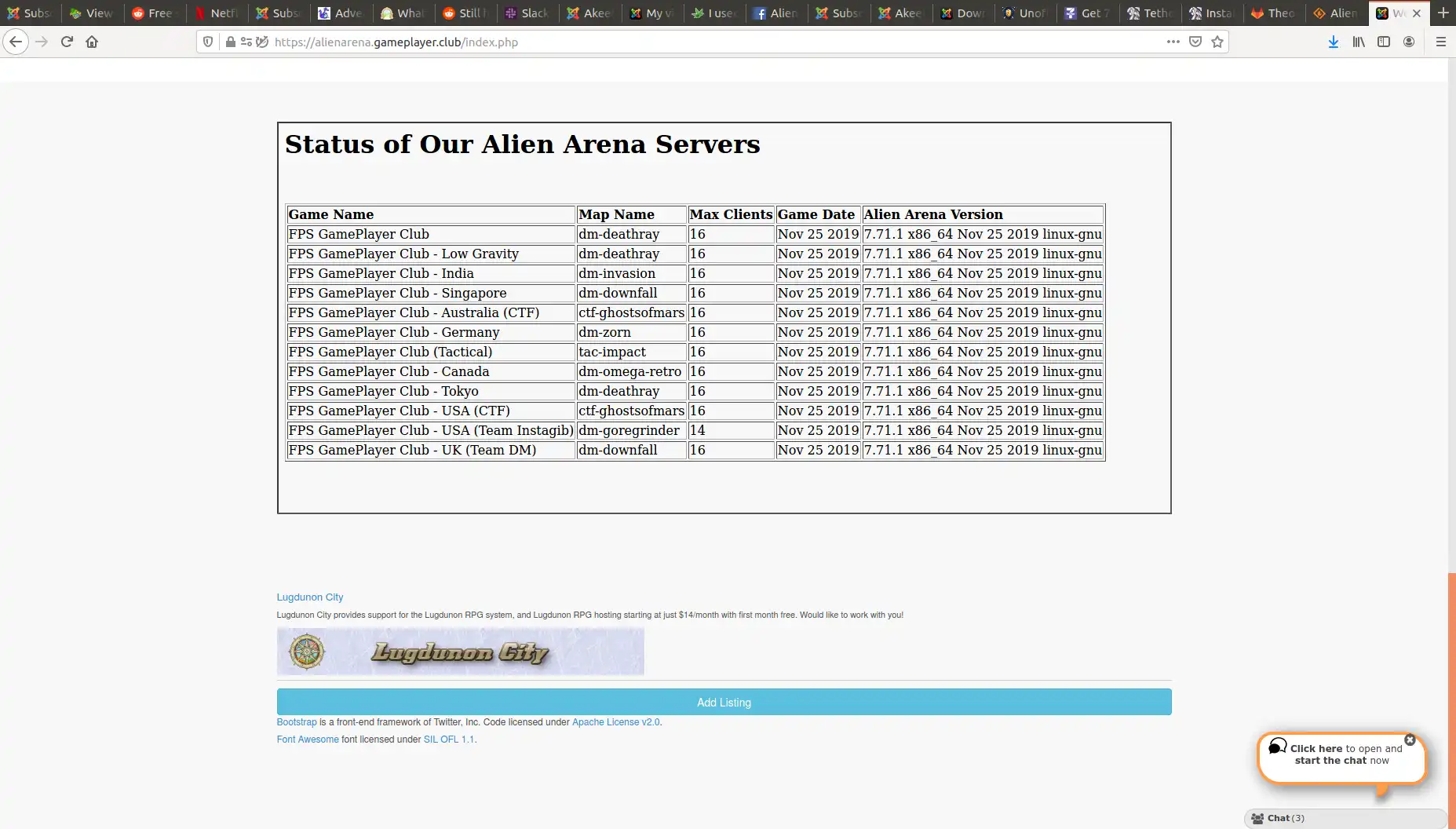 Download webtool of webapp Alien Arena Server Status Lister om online in Linux te draaien