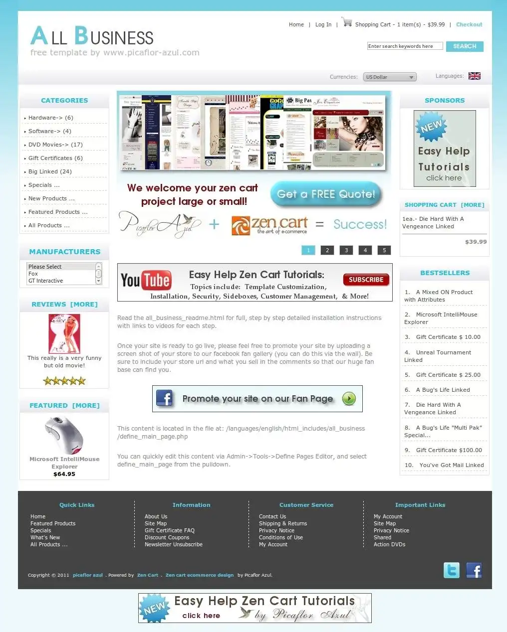 Download de webtool of web-app All Business Gratis Zen Cart-sjabloon