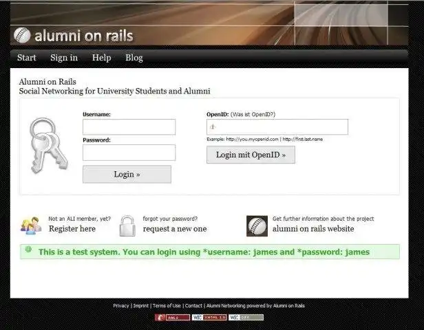 Загрузите веб-инструмент или веб-приложение Alumni on Rails