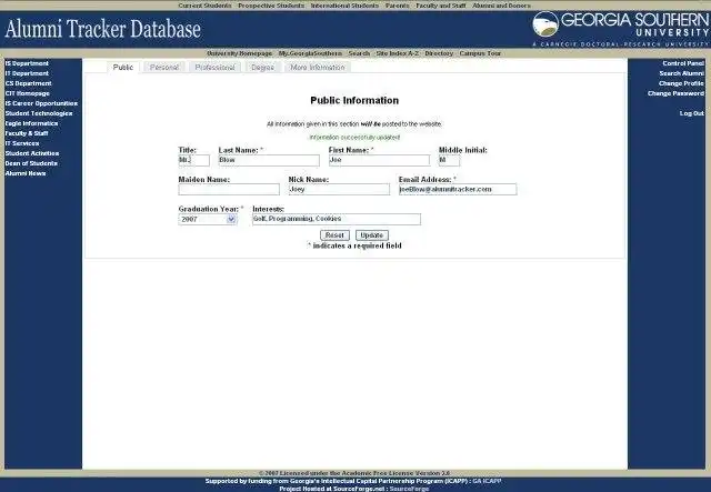 Download web tool or web app Alumni Tracking Database