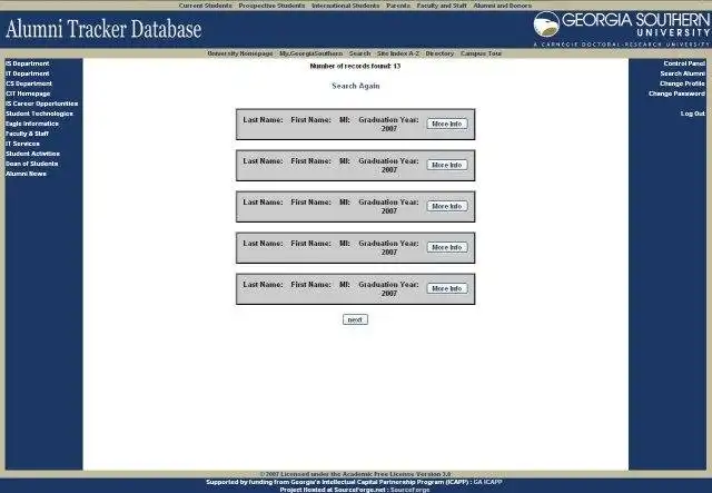 Download web tool or web app Alumni Tracking Database