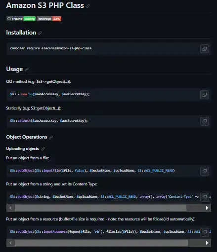 Download web tool or web app Amazon S3 PHP Class
