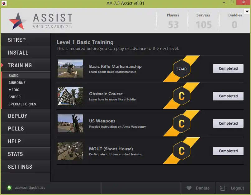 웹 도구 또는 웹 앱 Americas Army 2.5 Assist를 다운로드하여 Linux에서 온라인으로 실행