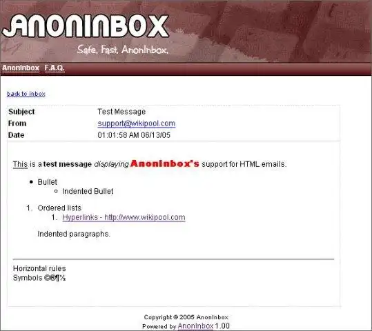Загрузите веб-инструмент или веб-приложение AnonInbox