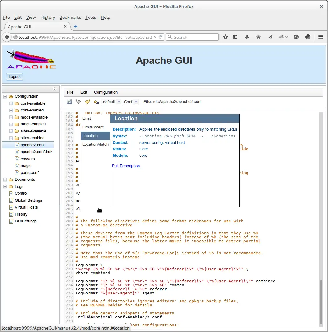 Завантажте веб-інструмент або веб-програму Apache GUI