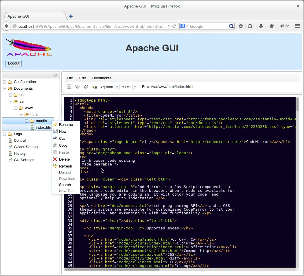 Download webtool of webapp Apache GUI