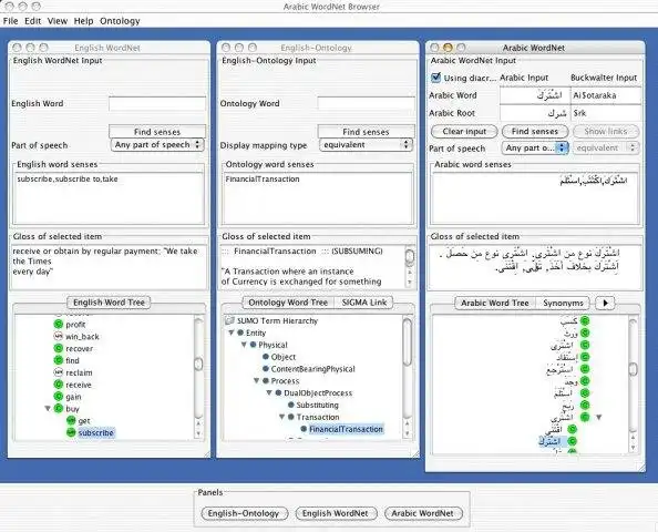 Muat turun alat web atau aplikasi web Arabic WordNet