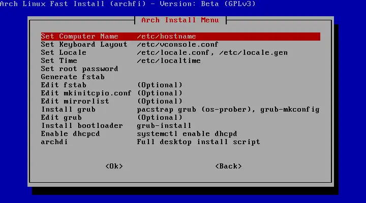 Завантажте веб-інструмент або веб-програму Arch Linux Fast Install
