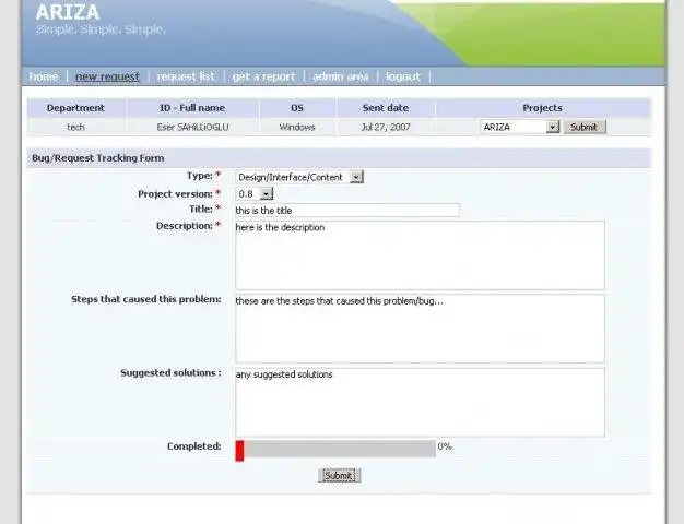 Tải xuống công cụ web hoặc ứng dụng web ARIZA: Công cụ theo dõi lỗi / yêu cầu