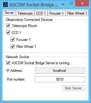 Загрузите веб-инструмент или веб-приложение ASCOM Socket Bridge Server