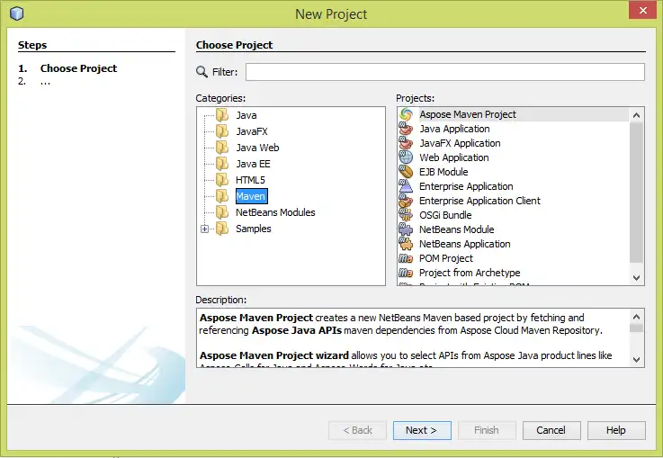 Download web tool or web app Aspose Maven for NetBeans