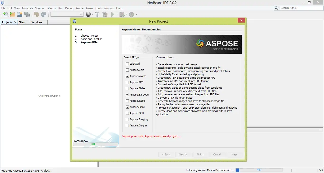 下载 Web 工具或 Web 应用 Aspose Maven for NetBeans