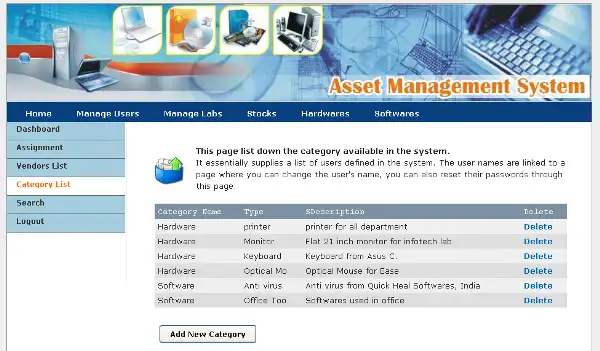 Download web tool or web app Asset Management System