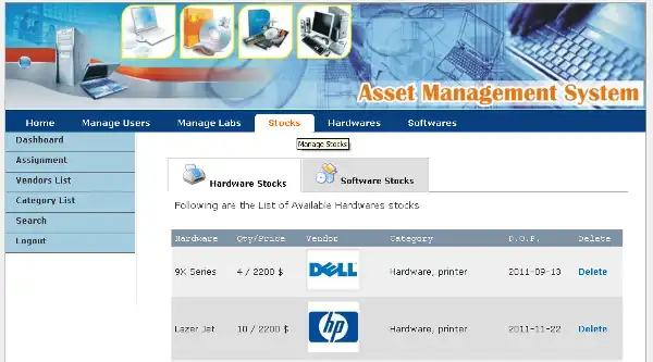 Download web tool or web app Asset Management System