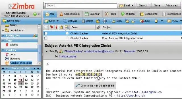 قم بتنزيل أداة الويب أو تطبيق الويب Asterisk PBX Integration Zimlet