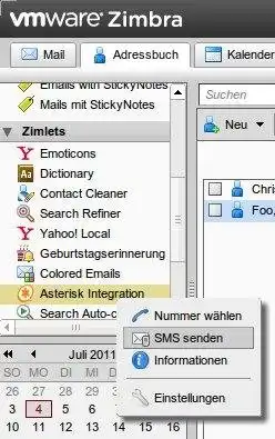 قم بتنزيل أداة الويب أو تطبيق الويب Asterisk PBX Integration Zimlet