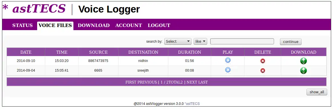 Download web tool or web app asterisk voice logger