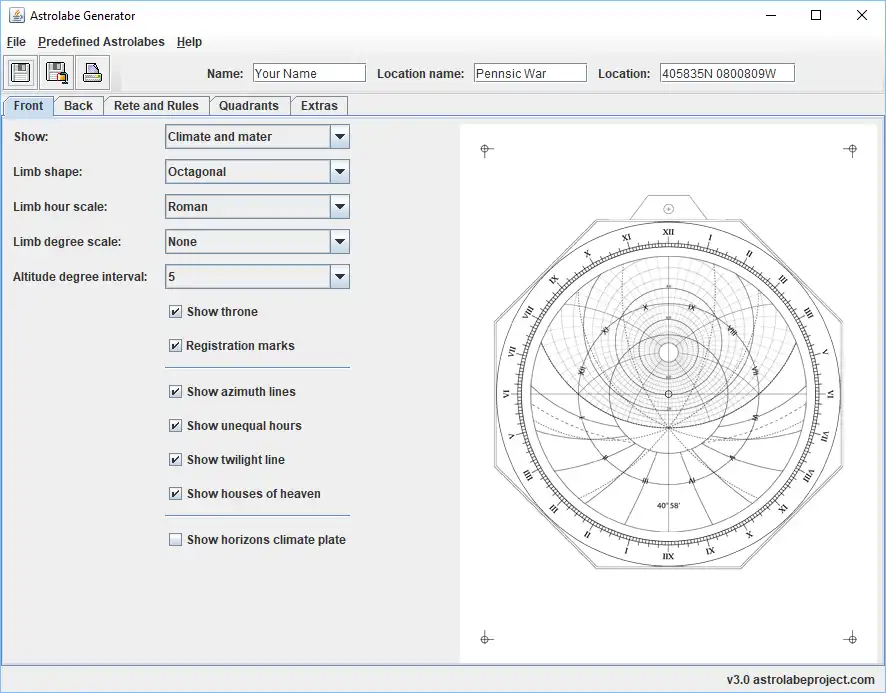 Download web tool or web app Astrolabe Generator