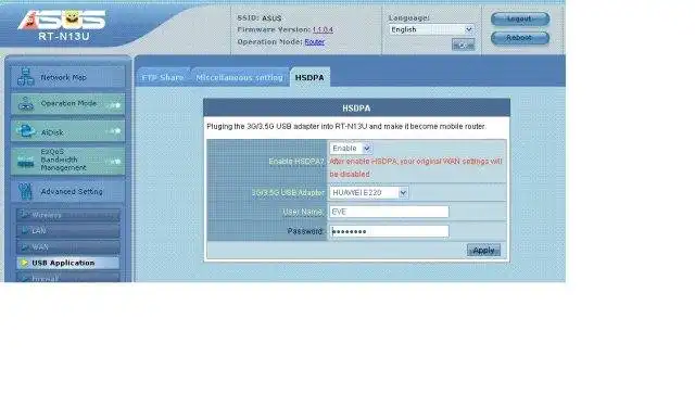 Download web tool or web app ASUS RT-N13U with 3.5G support 