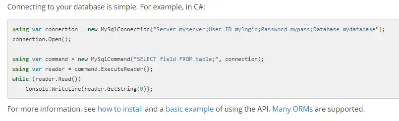 웹 도구 또는 웹 앱 Async MySQL Connector .NET 및 .NET Core 다운로드