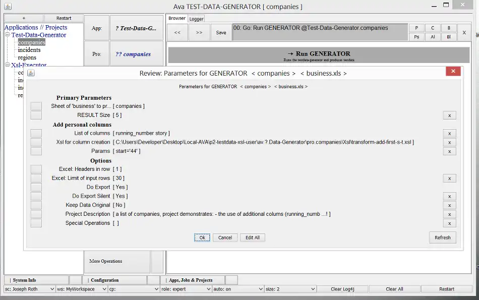 دانلود ابزار وب یا برنامه وب Ava: Testdata Xsl