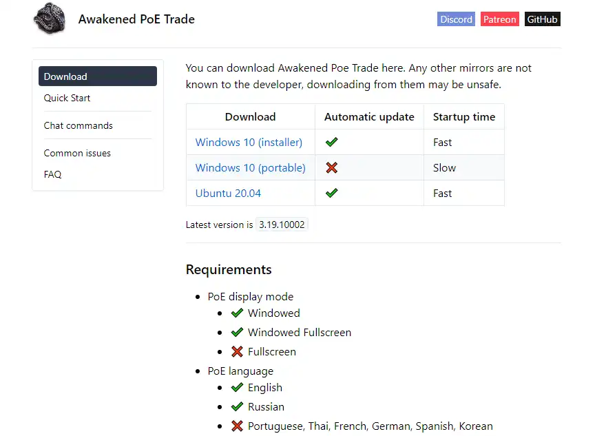 Download webtool of webapp Awakened PoE Trade