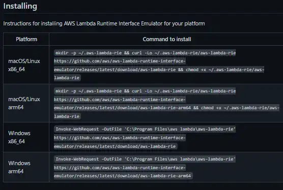 Download web tool or web app AWS Lambda Runtime Interface Emulator