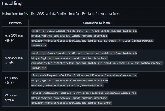 웹 도구 또는 웹 앱 AWS Lambda 런타임 인터페이스 에뮬레이터 다운로드