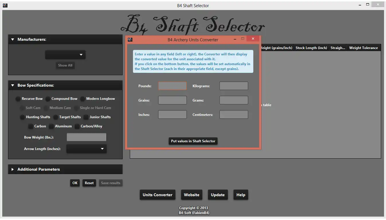 Download web tool or web app B4 Shaft Selector to run in Windows online over Linux online