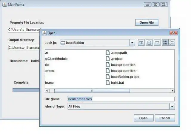 Download webtool of webapp BeanBuilder - een generator voor databasecodes.