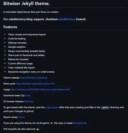 Загрузите веб-инструмент или веб-приложение темы Bitwiser Jekyll