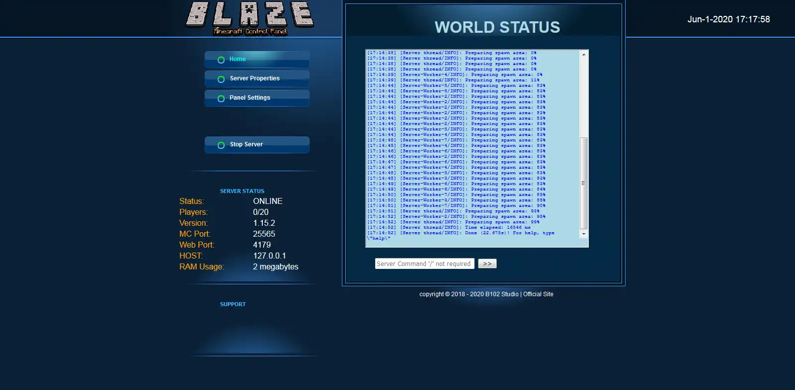 下载 Web 工具或 Web 应用程序 Blaze Minecraft 控制面板，以便在 Windows Online 中通过 Linux Online 在线运行