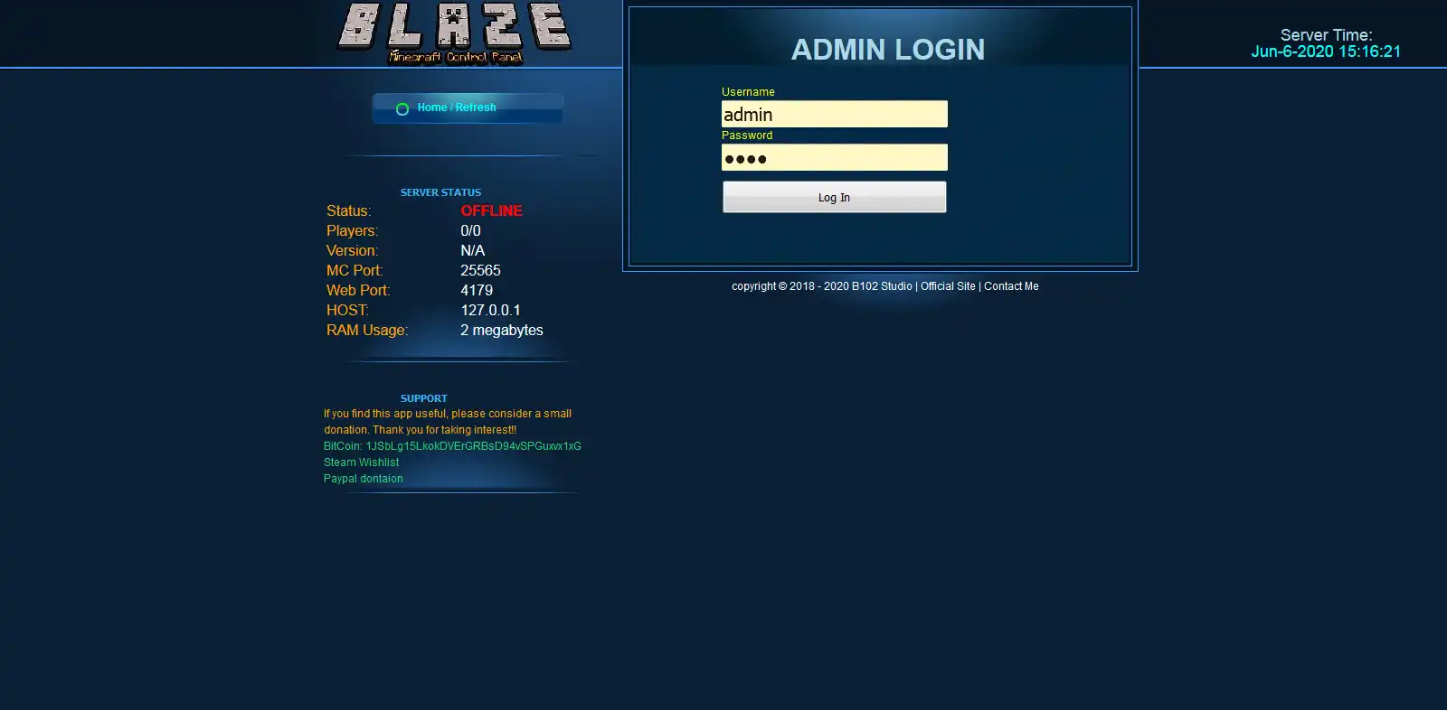 Download web tool or web app Blaze Minecraft Control Panel to run in Windows online over Linux online