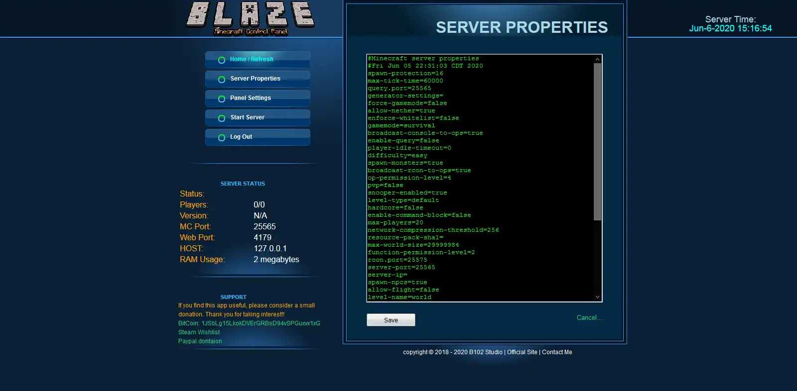 قم بتنزيل أداة الويب أو تطبيق الويب Blaze Minecraft Control Panel للتشغيل في Windows عبر الإنترنت عبر Linux عبر الإنترنت