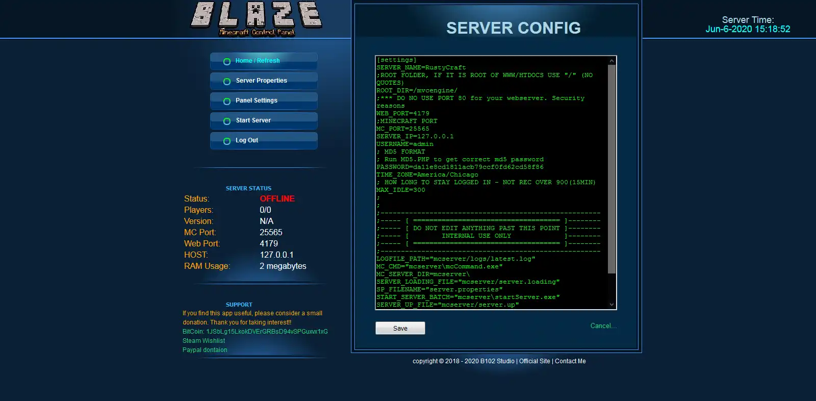 下载 Web 工具或 Web 应用程序 Blaze Minecraft 控制面板，以便在 Windows Online 中通过 Linux Online 在线运行