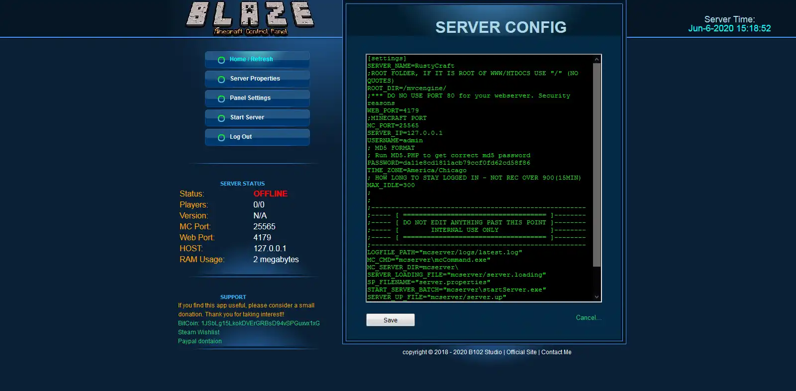 Download web tool or web app Blaze Minecraft Control Panel to run in Windows online over Linux online