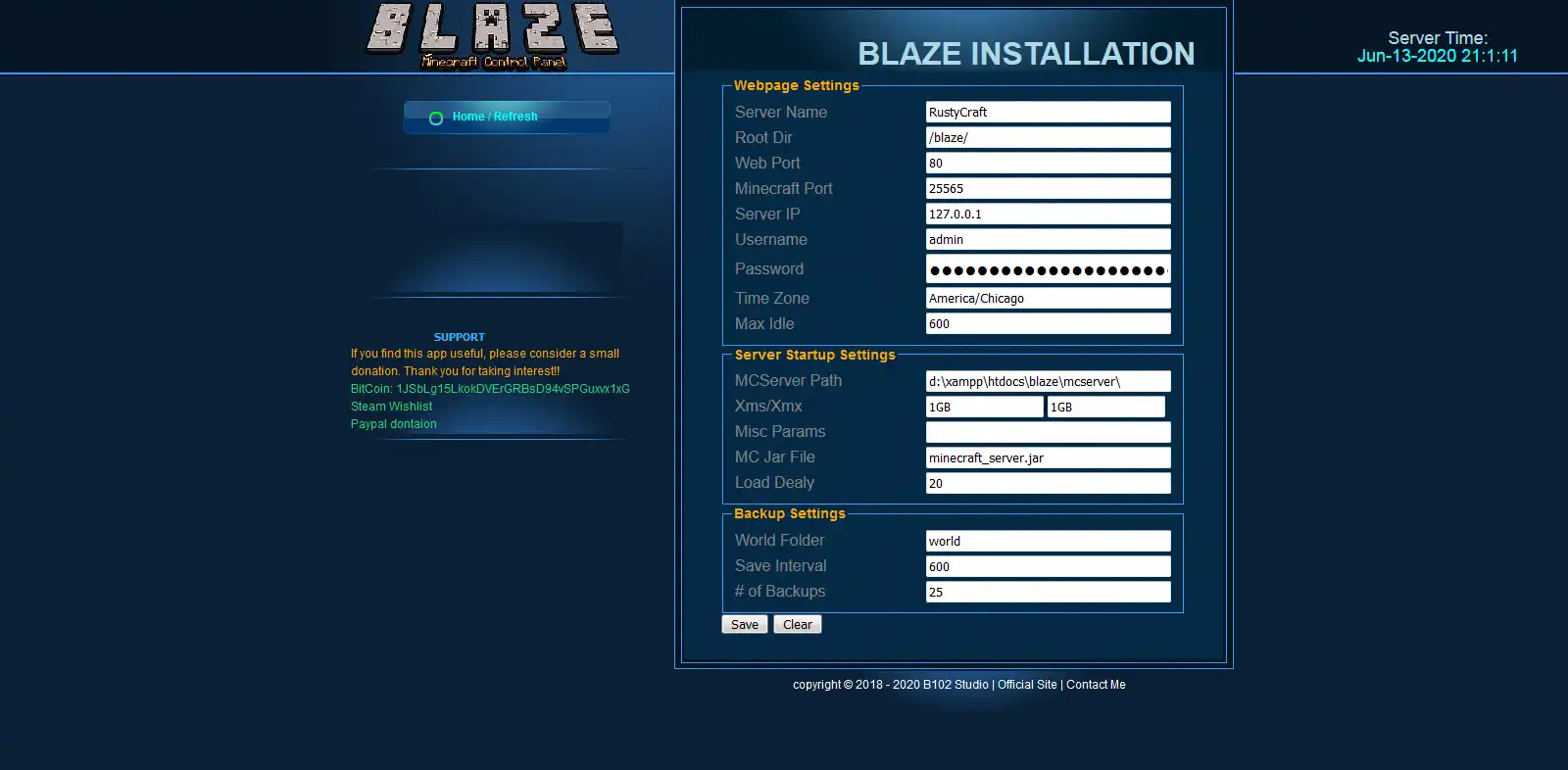 下载 Web 工具或 Web 应用程序 Blaze Minecraft 控制面板，以便在 Windows Online 中通过 Linux Online 在线运行