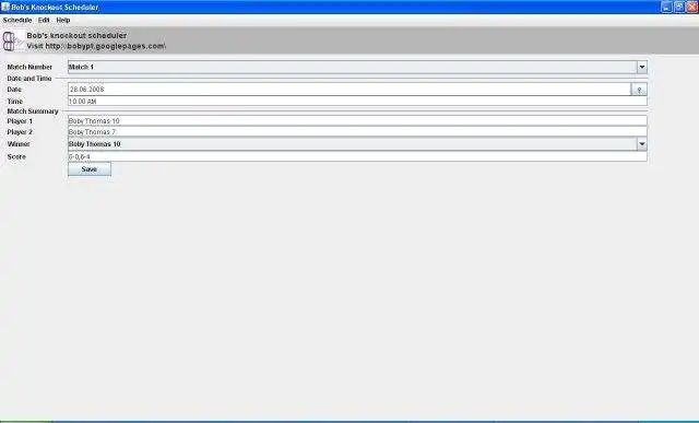 Download web tool or web app Bobs knockout scheduler to run in Linux online
