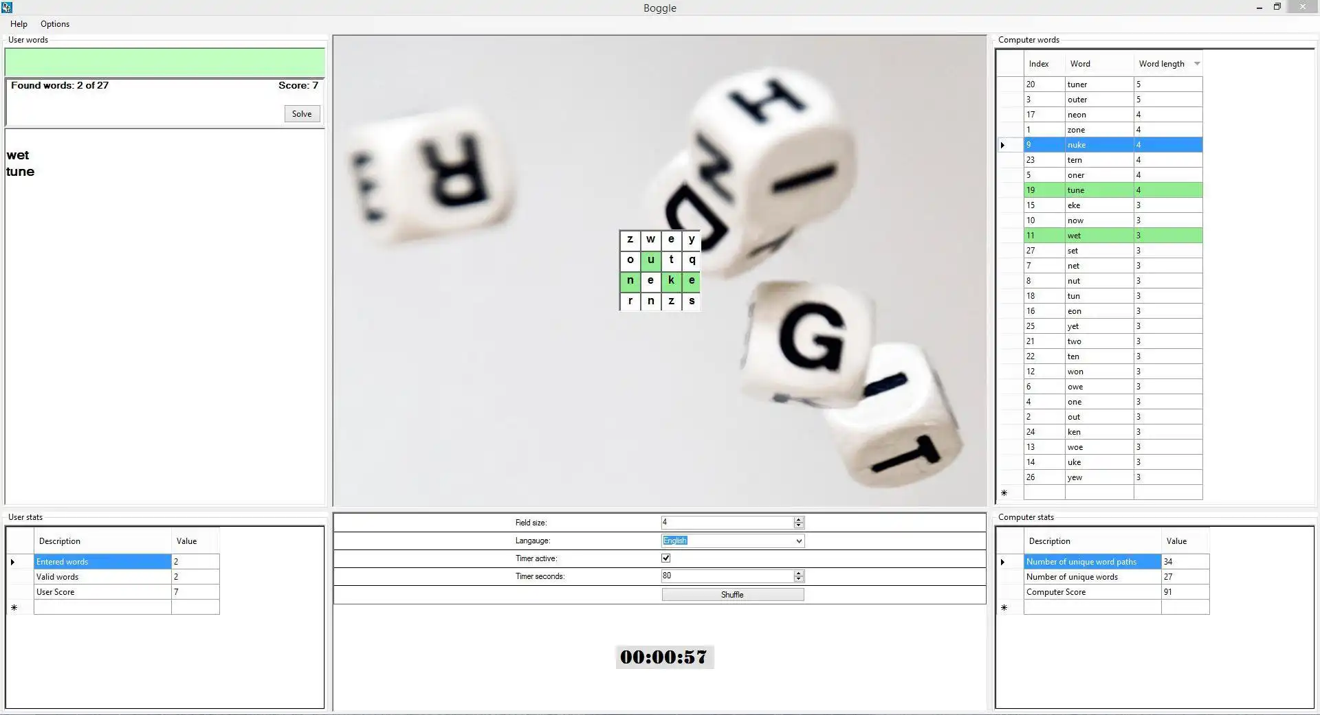 Download de webtool of webapp Boggle om online in Windows via Linux online te draaien